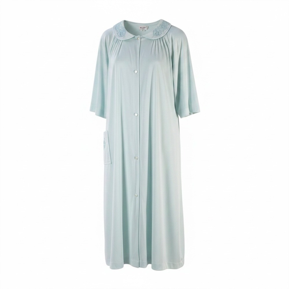 Vintage Nightgown Women L Blue Good 1980s Nylon Lace Trim Robe Coquette Granny
